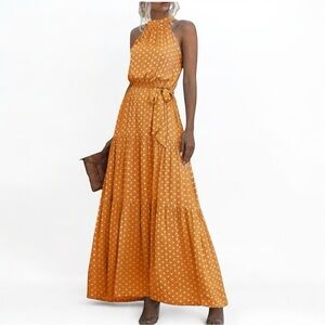 Aluna Levi 🧡 🍊 Polka Dot Halter Maxi Dress